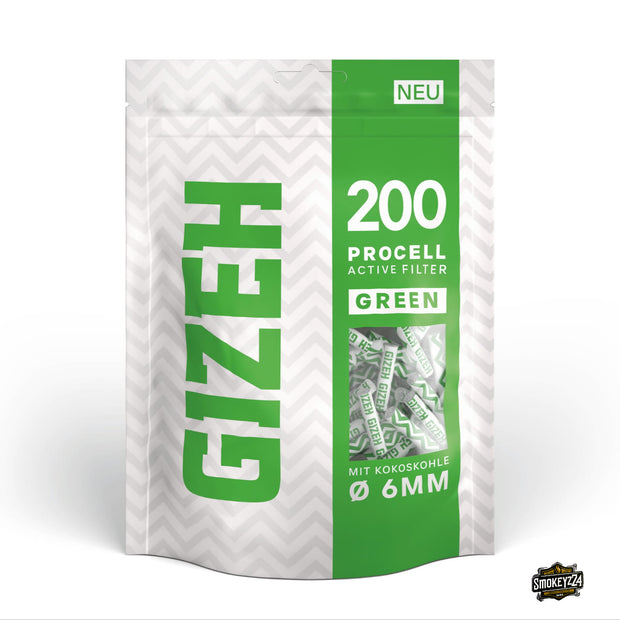 GIZEH ProCell Active Filter 6mm Green - 200er Beutel von vorne