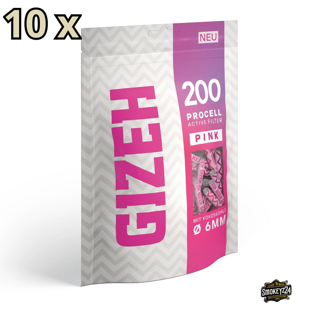 GIZEH ProCell Active Filter 6mm Pink - Umkarton mit 10 x 200er Beuteln seitlich