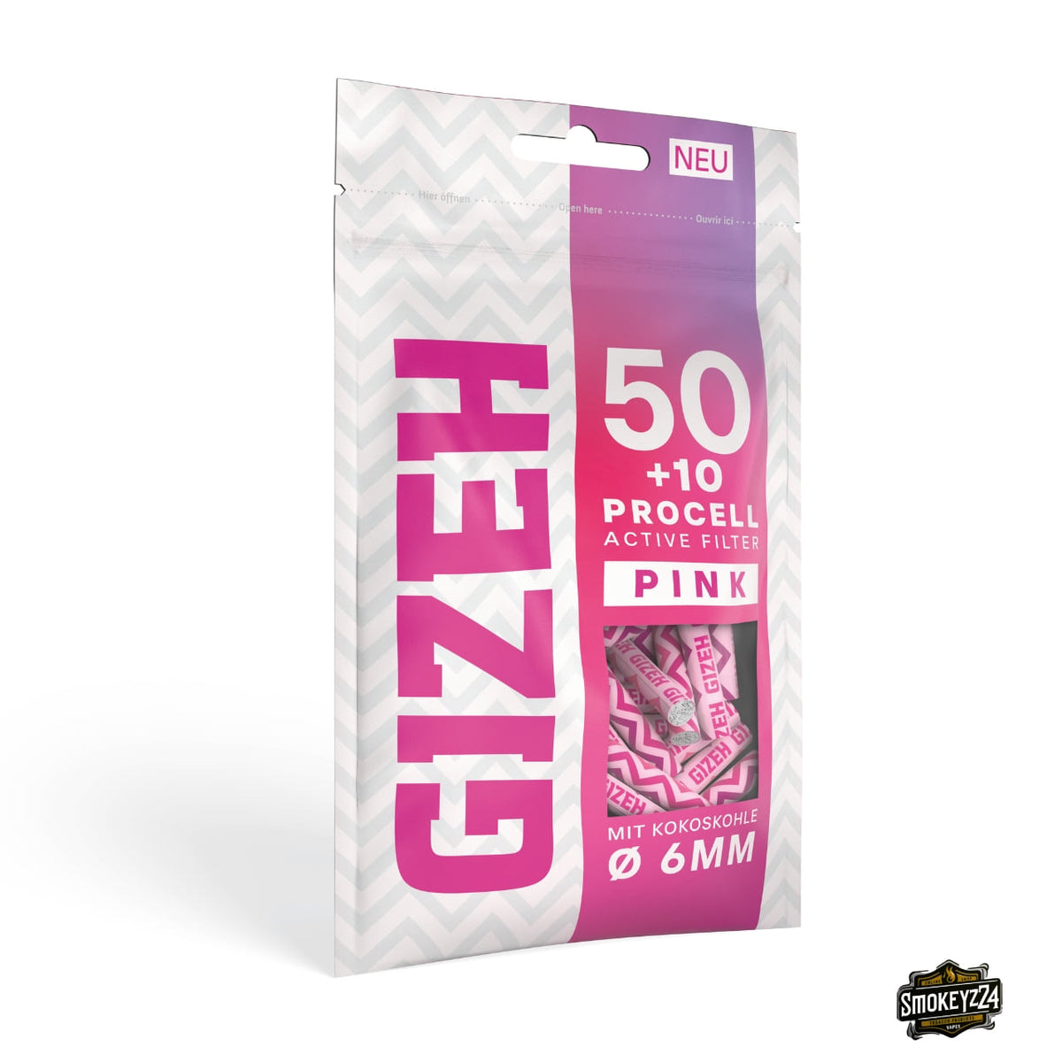 GIZEH ProCell Active Filter 6mm Pink - 60er Beutel (50+10) seitlich