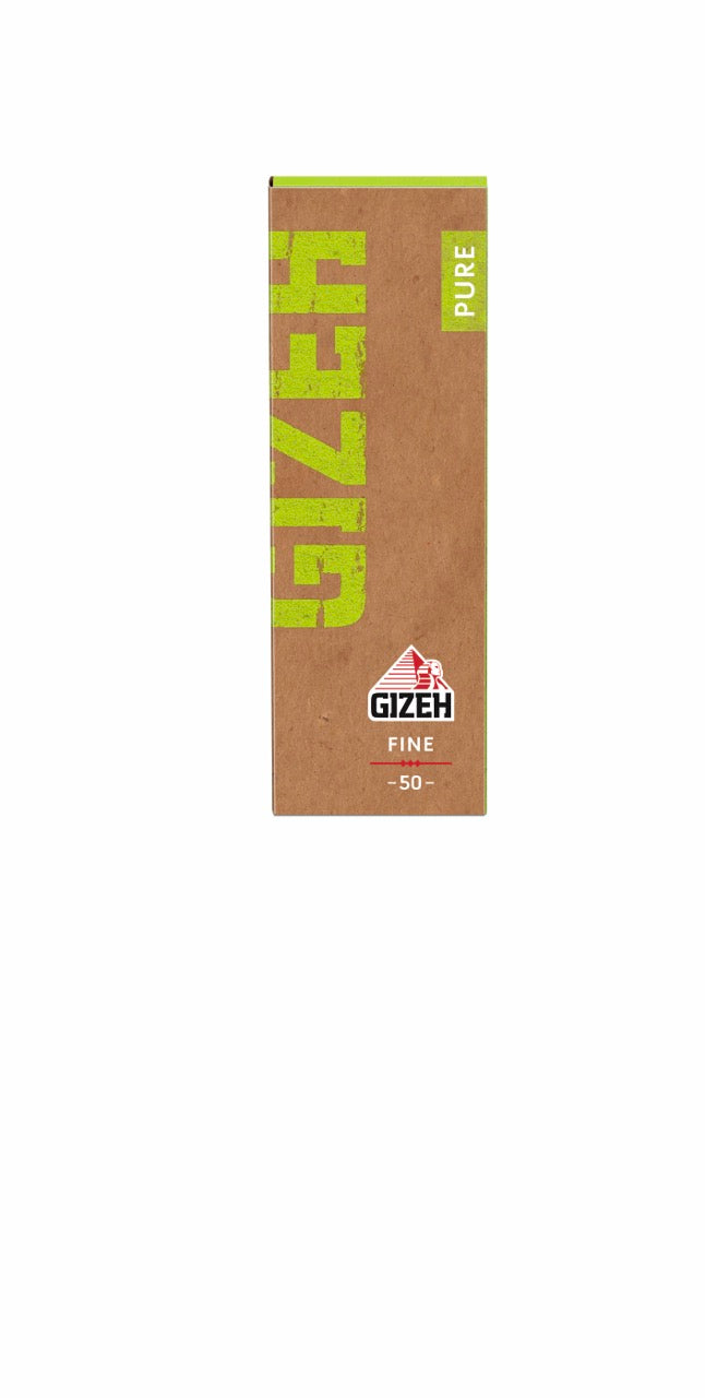 GIZEH Pure Fine Blättchen 50 Blatt Packung, ungebleichtes Hanfpapier, frontal fotografiert