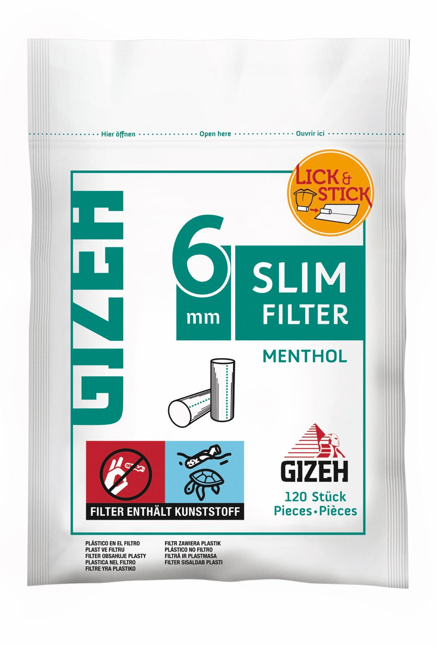GIZEH Slim Filter Menthol 6mm 120er Beutel frontal fotografiert