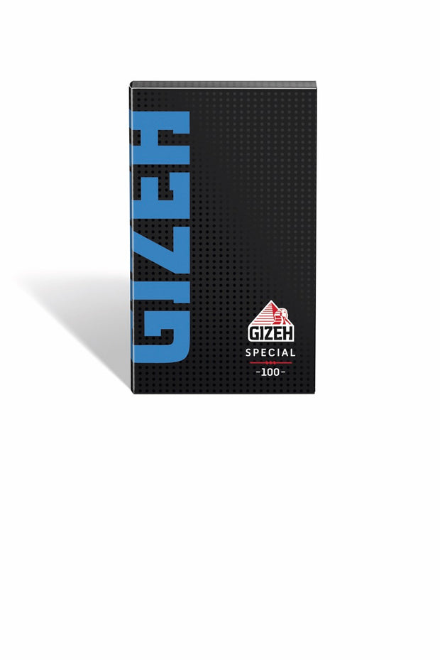 GIZEH Black Special Blau Blättchen 100 Blatt Packung, feines Zigarettenpapier, frontal fotografiert