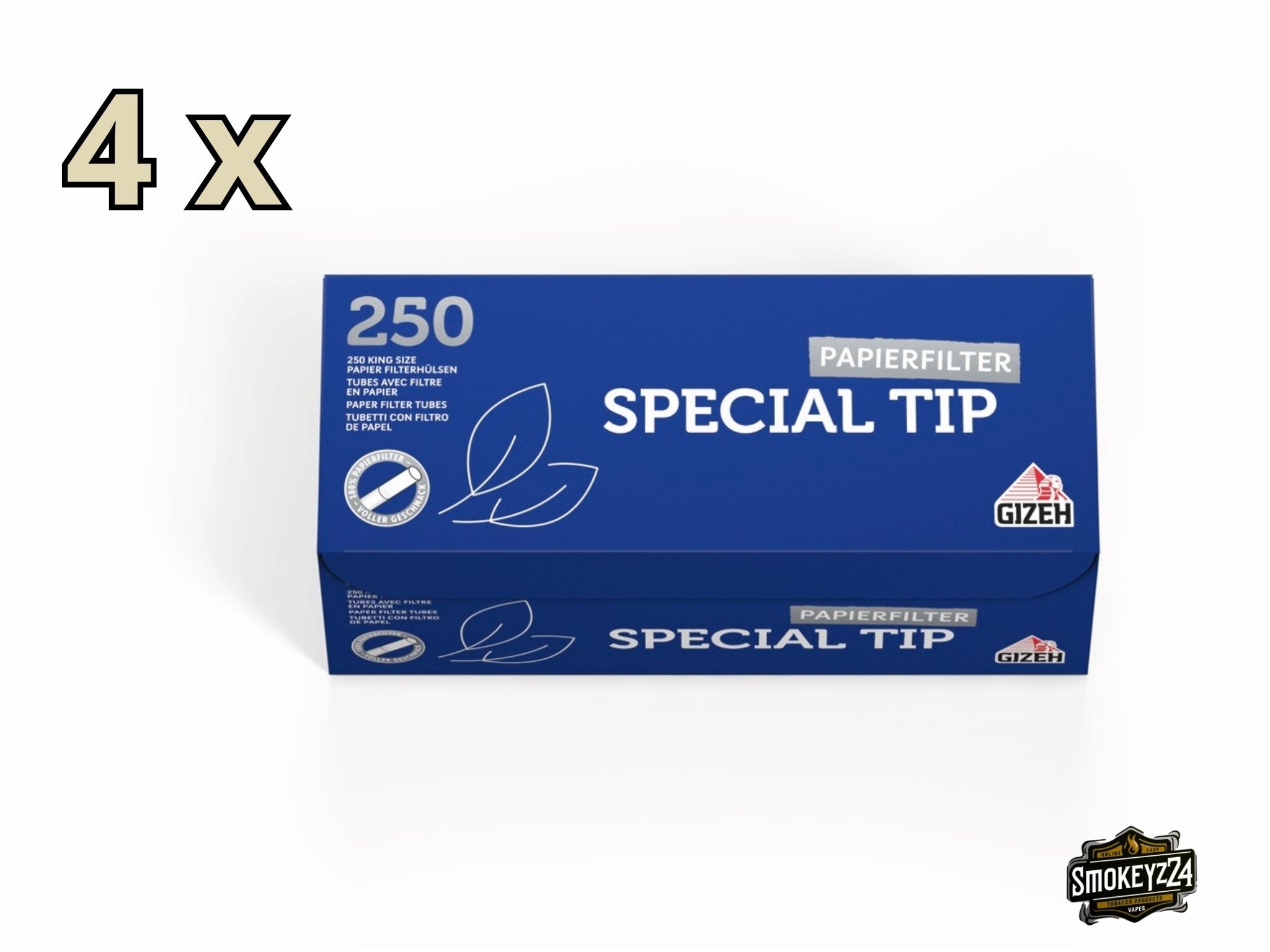 Gizeh Special Tip Hülsen – 4er Sparpaket mit 4x250 Filterhülsen Packungen in blauer Verpackung