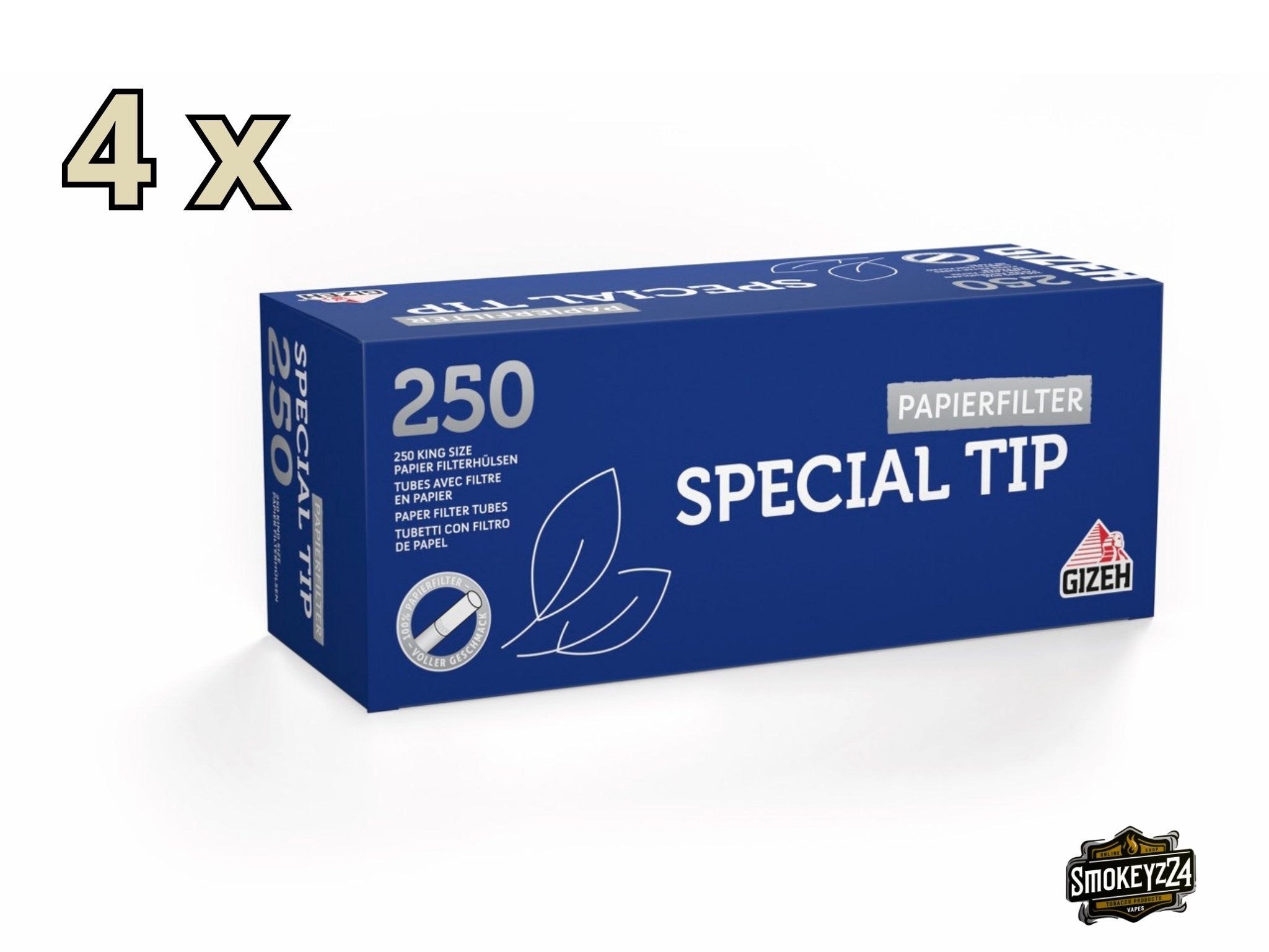 Gizeh Special Tip Filterhülsen Sparset – leicht seitlich fotografierte Verpackungseinheit mit insgesamt 1.000 Hülsen