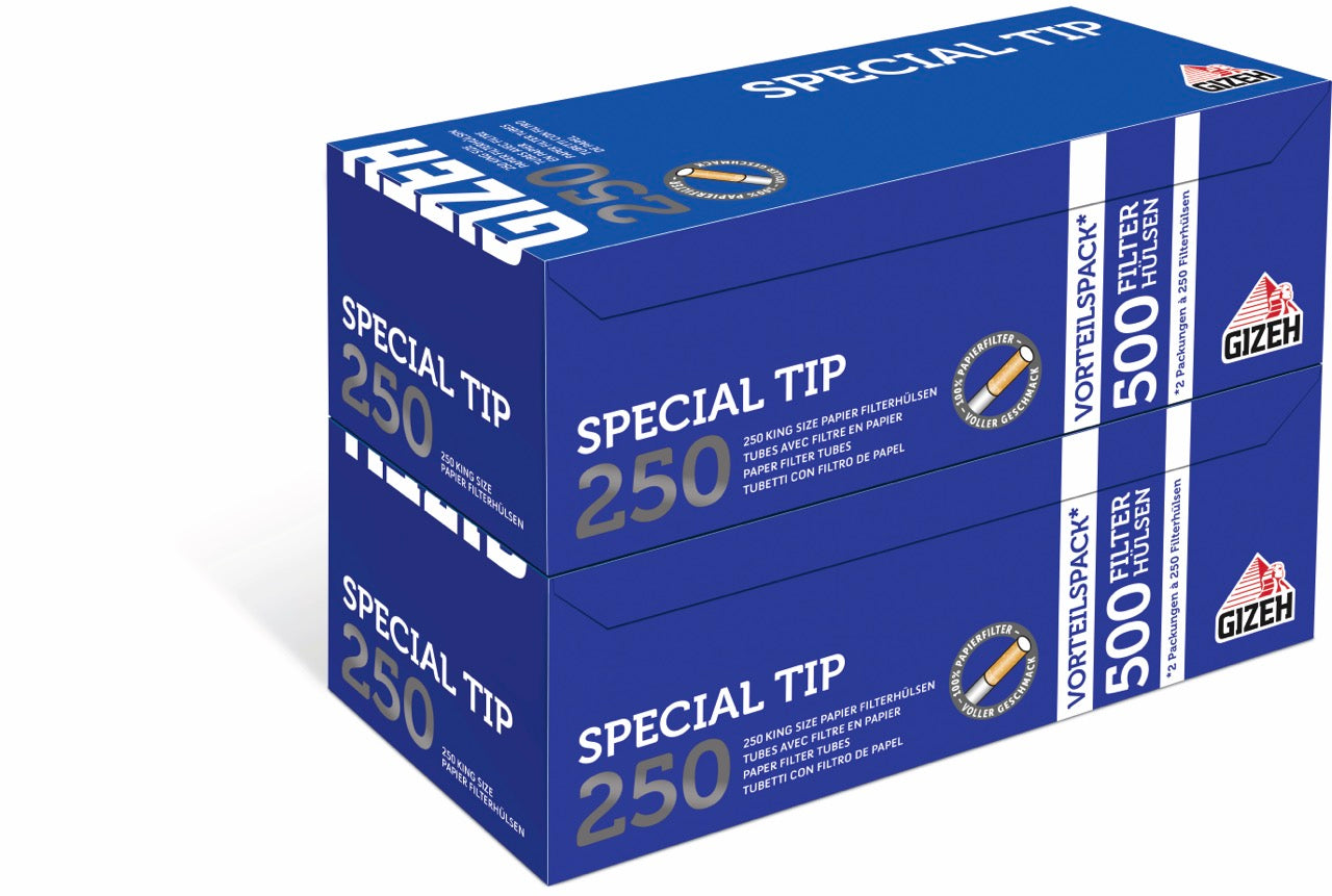 Gizeh Filterhülsen Sparpaket – zwei Packungen Special Tip Hülsen leicht seitlich fotografiert