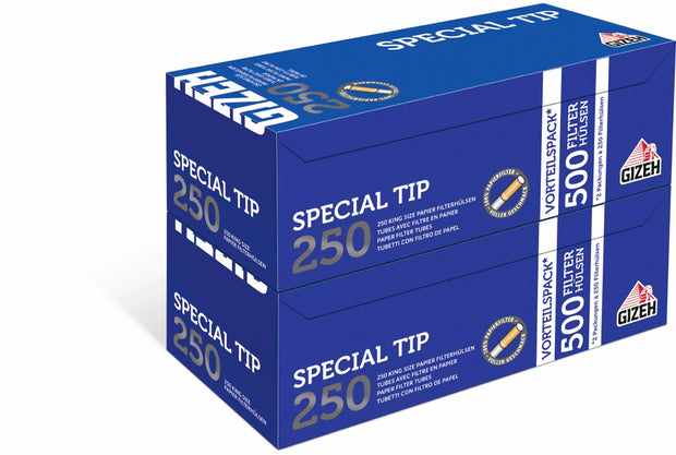 Gizeh Filterhülsen Sparpaket – zwei Packungen Special Tip Hülsen leicht seitlich fotografiert