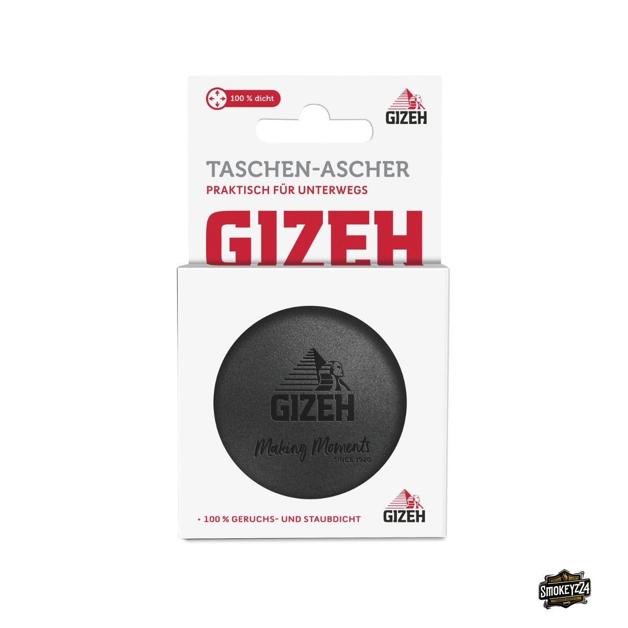 GIZEH Taschenaschenbecher schwarz in Verpackung geruchs- und staubdicht für unterwegs