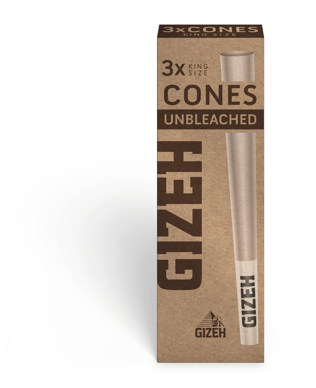 GIZEH Unbleached Cones + Tip 3er King Size, naturbraune Premium-Cones, ungebleicht, frontal fotografiert