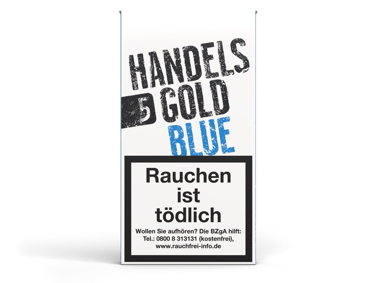 Handelsgold Blue 207 Zigarillos Packung frontal mit 5 schokoladigen Zigarillos