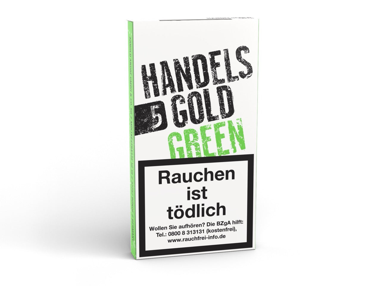 Handelsgold Green 205 Zigarillos – Seitenansicht der Packung mit grünem Apfel-Aroma