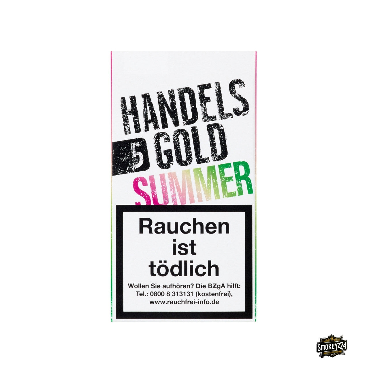 Handelsgold Summer 192 Zigarillos 5 Stück in geschlossener Packung frontal vor hellem Hintergrund