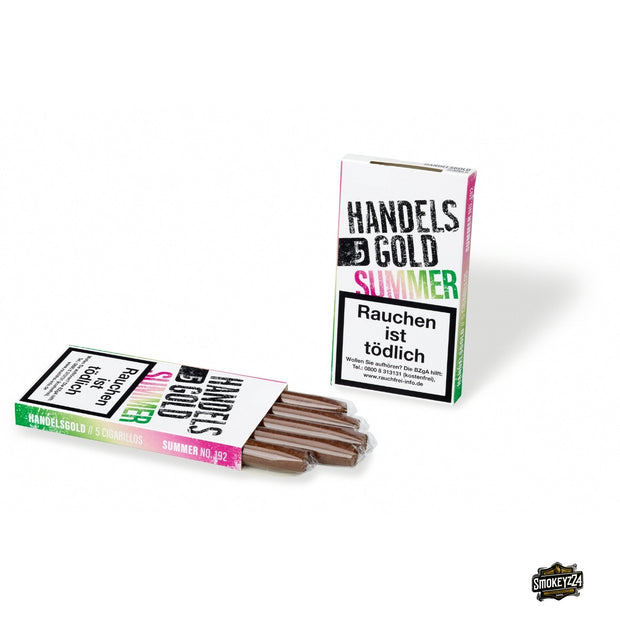 Handelsgold Summer 192 Zigarillos 5 Stück mit geöffneter Packung und sichtbaren Zigarillos