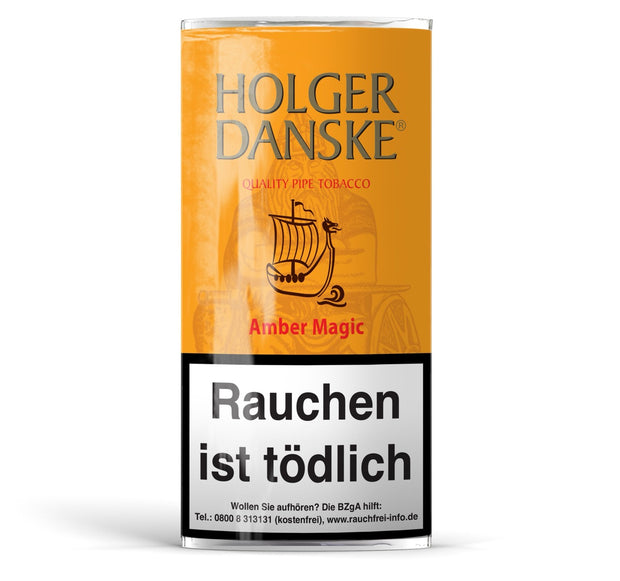 Holger Danske Amber Magic V Pfeifentabak 40g Pouch – aromatisierter Tabak mit Vanille- und Orangenaroma, milder Loose Cut Blend.