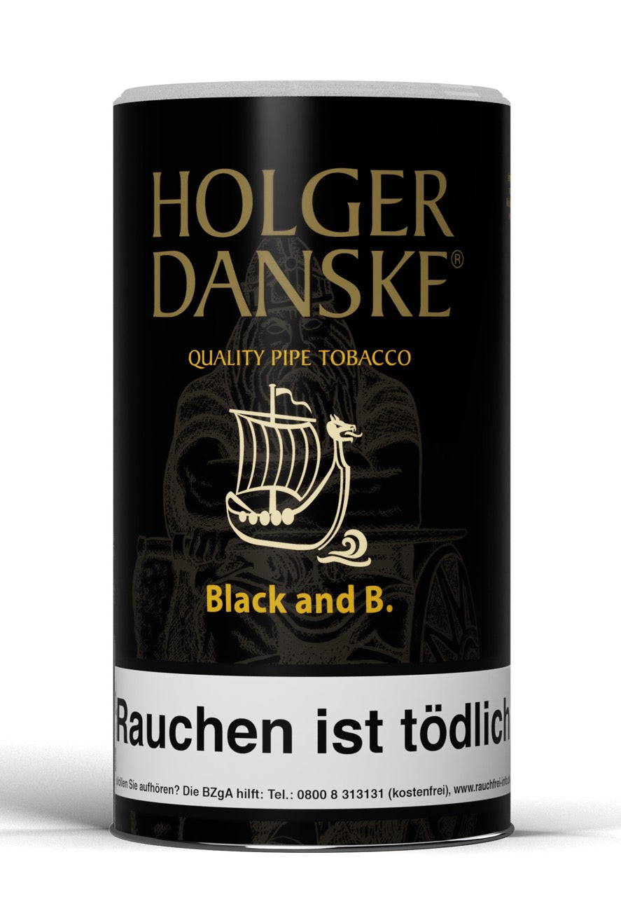 Holger Danske Black and B. Pfeifentabak 200g Dose – aromatische Mischung mit Bourbon Whiskey, Black Cavendish und Virginia-Tabak.