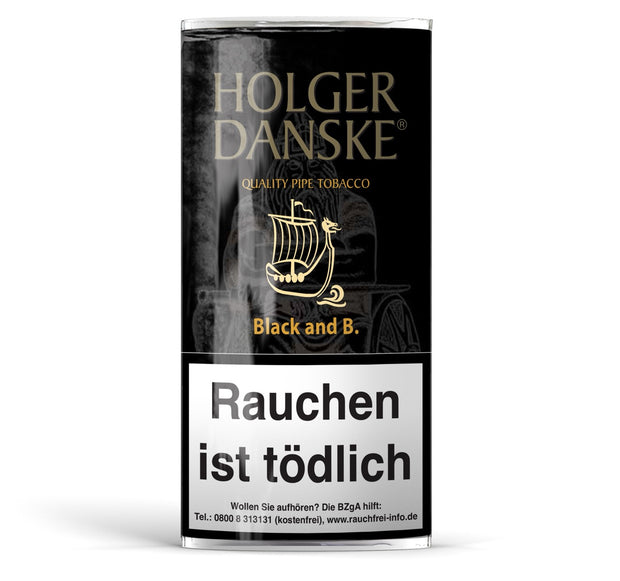 Holger Danske Black and B. Pfeifentabak 40g – aromatisierter Tabak mit Bourbon Whiskey, Black Cavendish und Burley, fruchtig-süß.