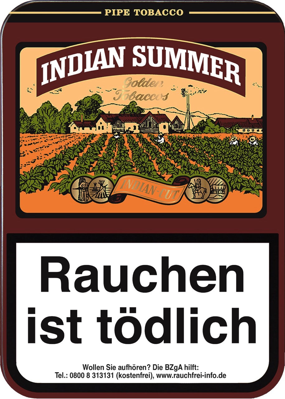 Indian Summer Pfeifentabak – 100g Dose, traditioneller Virginia Loose Cut mit exotischem Fruchtaroma, Vorratsdose frontal