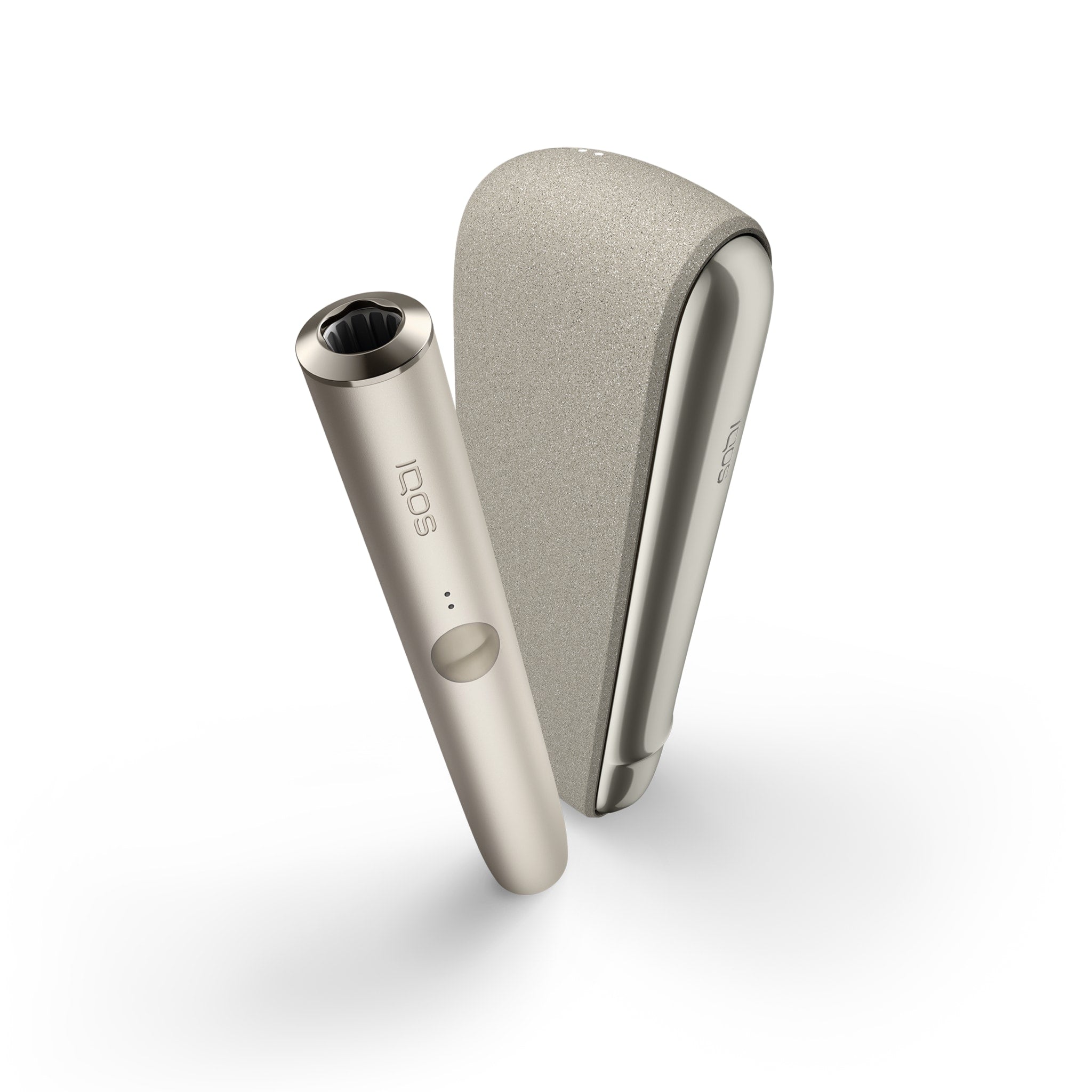 Detailansicht IQOS ILUMA Pebble Beige – eleganter Tabakerhitzer mit smarter Technologie, frontal fotografiert