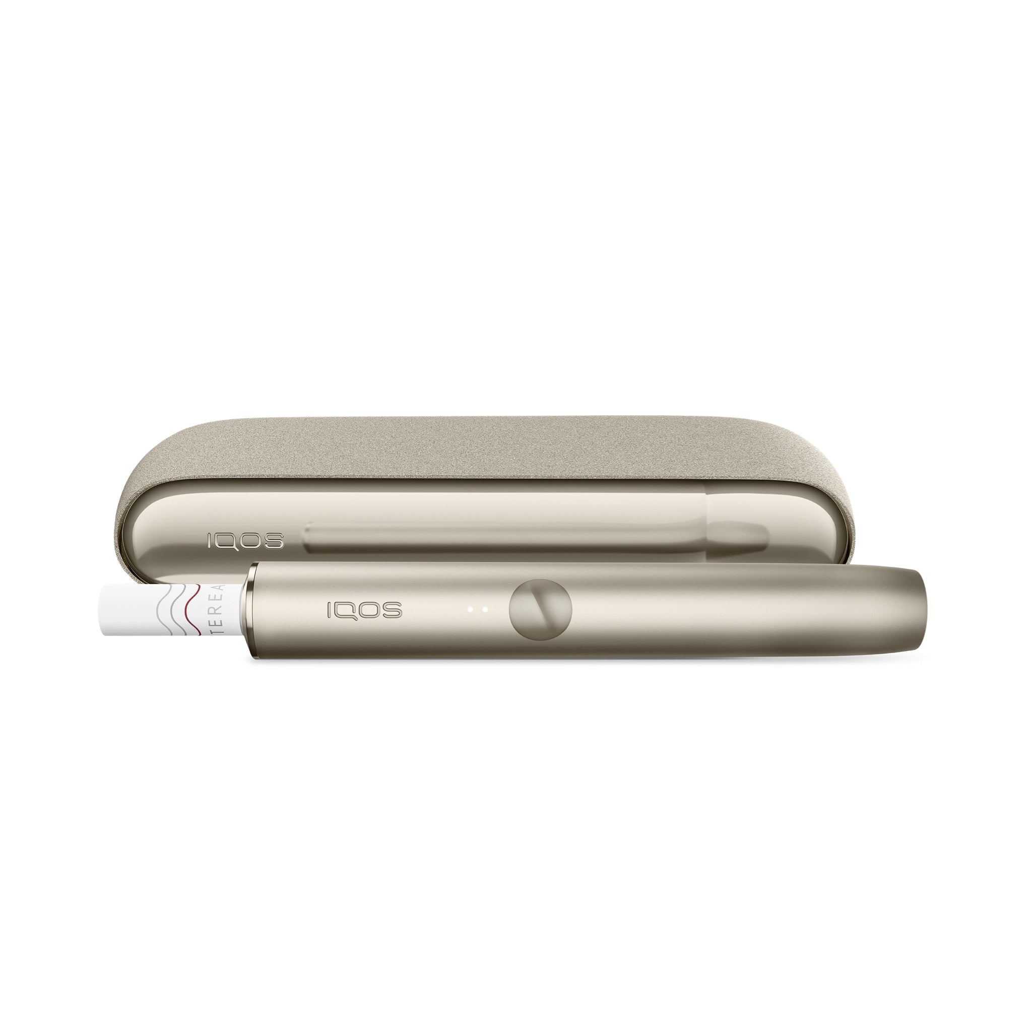IQOS ILUMA Tabakerhitzer in Pebble Beige – rauchfreier Genuss mit TEREA Tabaksticks, seitlich abgebildet