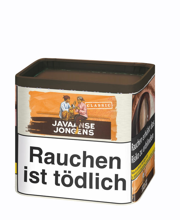 Javaanse Jongens Classic Drehtabak 61g Dose stehend schräg – Feinschnitt ohne Zusätze zum Selberdrehen