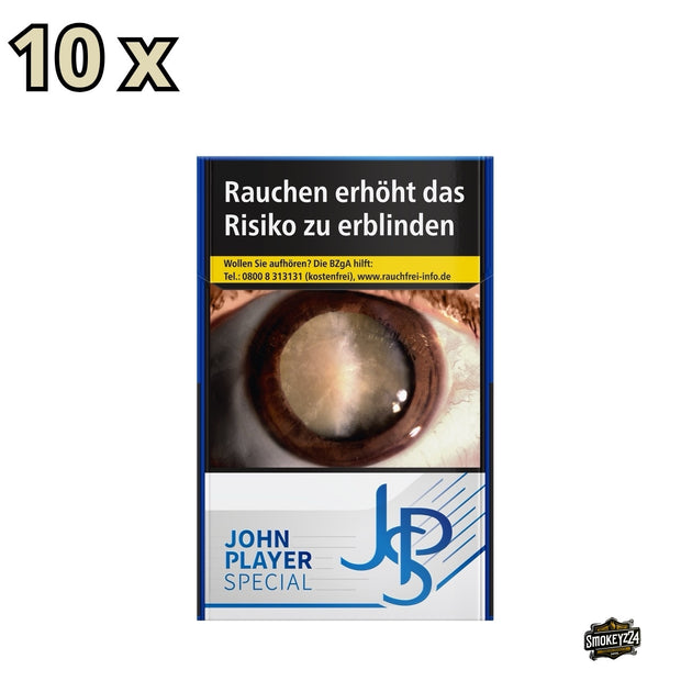 Verpackung der JPS Blue Zigaretten – blaue Stange mit 10 Packungen à 20 Stück im klassischen Design