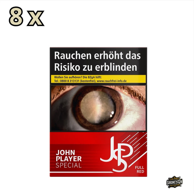 Stange JPS Full Red Zigaretten mit 8 Packungen à 24 Stück im kräftig roten Design
