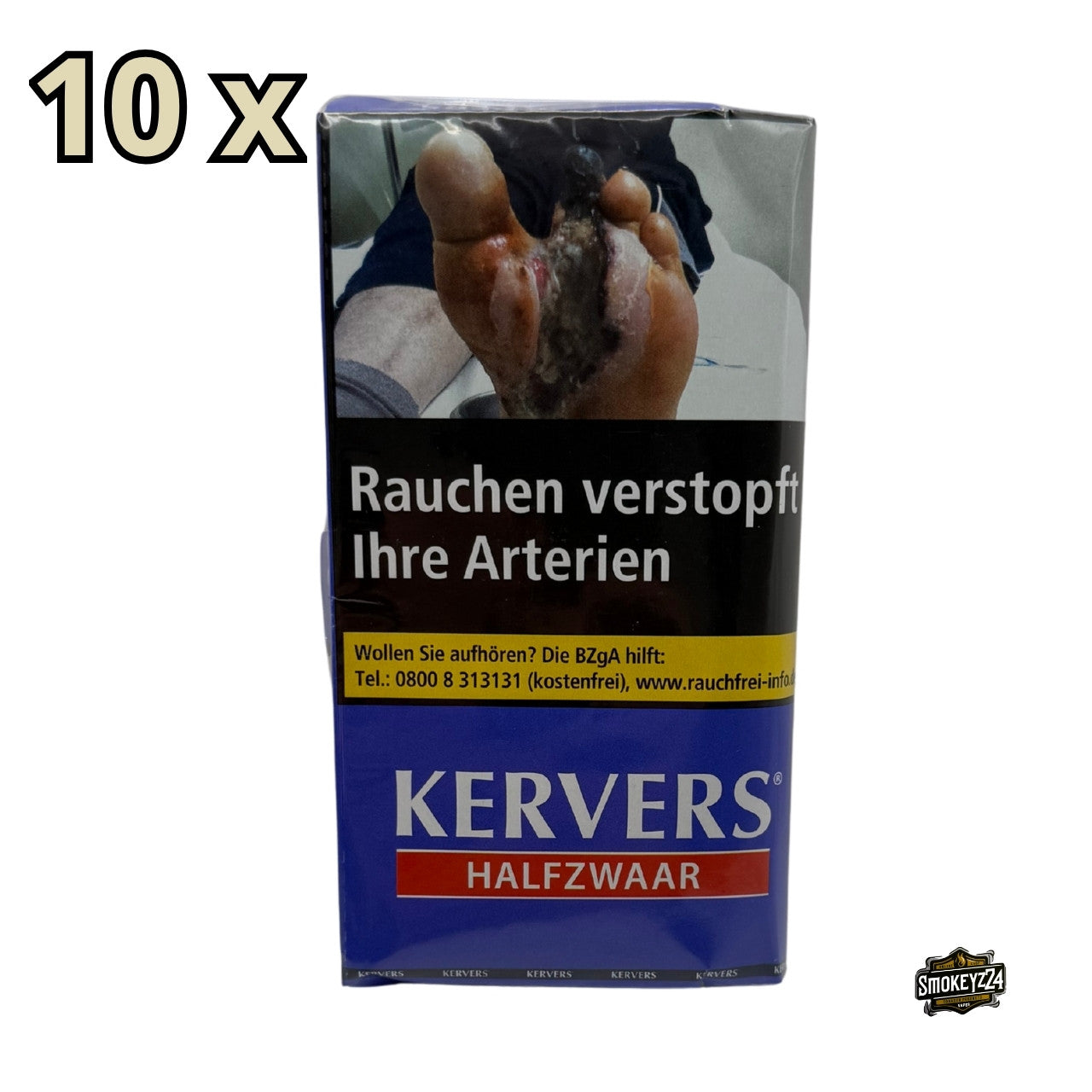 Kervers Halfzwaar Drehtabak 10x40g Gebinde mit blauem Pouch freigestellt