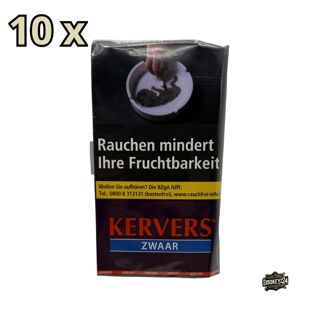 Kervers Zwaar Drehtabak 10x40g Gebinde mit dunklem Pouch freigestellt
