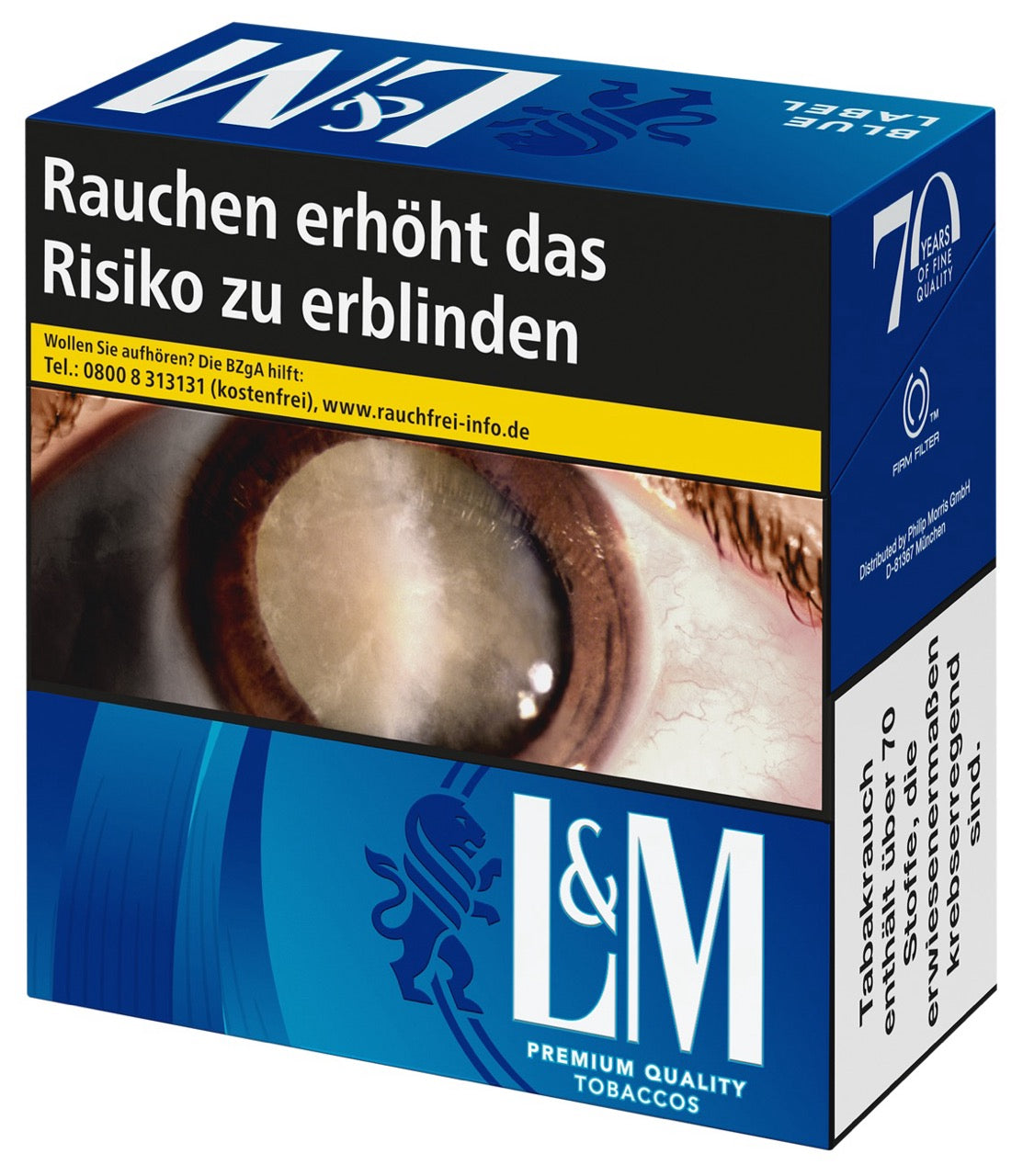 L&M Blue Zigaretten 7XL – Packung leicht seitlich dargestellt