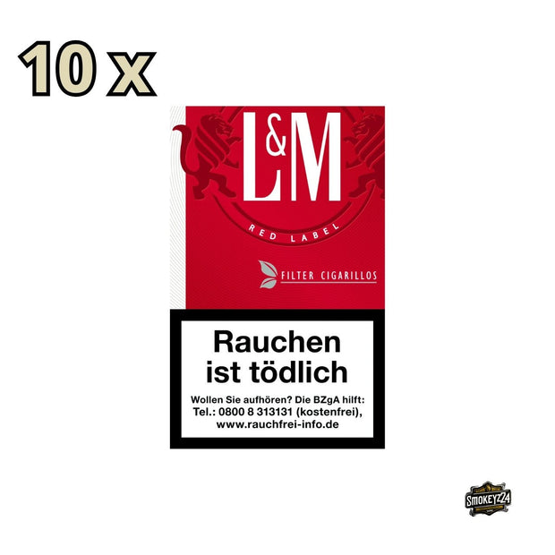 L&M Filter Cigarillos Red – 10x17 Zigarillos in geöffneter Verpackung, frontal abgebildet