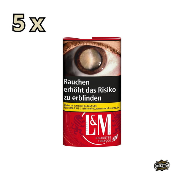 L&M Cigarette Tobacco Red – Drehtabak 5x30 g Vorratspack frontal mit Markenlogo