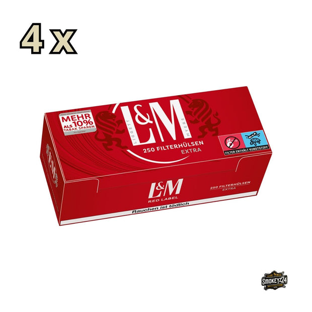 L&M Red Extra Hülsen – Verpackung mit 250 Filterhülsen frontal in Rot