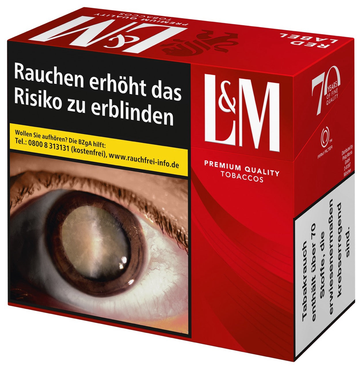 L&M Red 9XL Zigaretten – Schachtel seitlich fotografiert