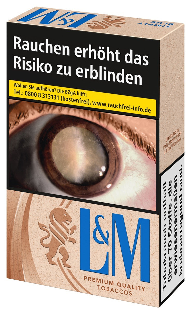 L&M Simply Blue Zigaretten – Packung seitlich, ohne Zusatzstoffe, King Size