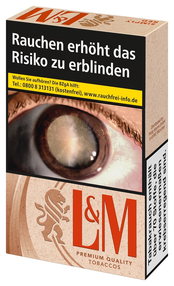 L&M Simply Red Zigaretten – Packung seitlich, ohne Zusatzstoffe, kräftiger Geschmack