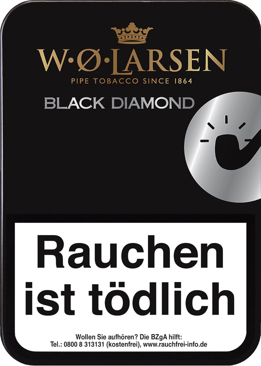 W. O. Larsen Black Diamond Pfeifentabak 100g Dose – breit geschnitten, vollmundig, fruchtig, viel Black Cavendish, intensiv und würzig