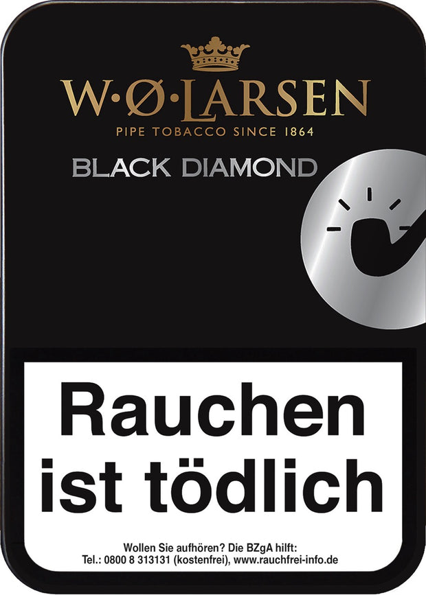W. O. Larsen Black Diamond Pfeifentabak 100g Dose – breit geschnitten, vollmundig, fruchtig, viel Black Cavendish, intensiv und würzig