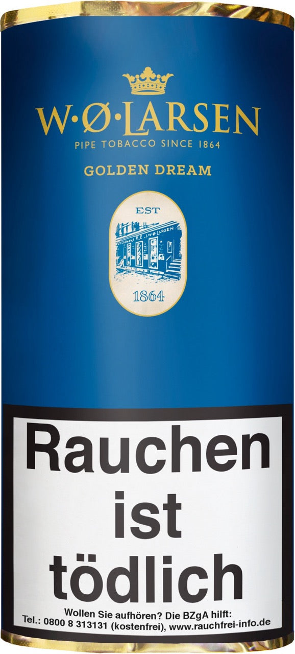 W. O. Larsen Golden Dream Pfeifentabak 50g Pouch – goldener Virginia, Burley, Black Cavendish, fruchtig-würzige dänische Mischung