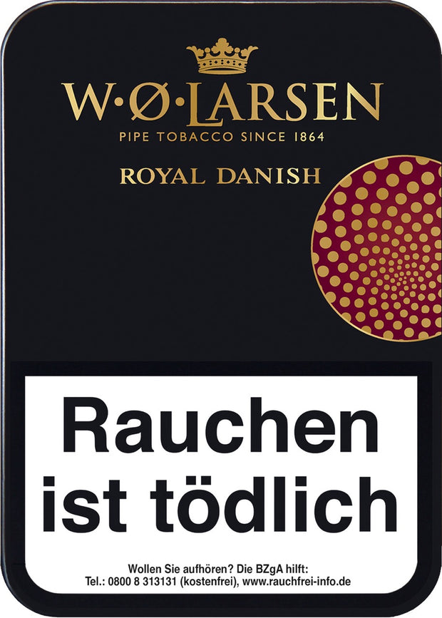 W. O. Larsen Royal Danish Pfeifentabak 100g Dose – fruchtig-frische Mischung aus Virginia und Black Cavendish, eleganter Rauchgenuss