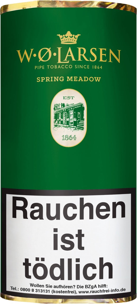 W. O. Larsen Spring Meadow Pfeifentabak 50g Pouch – fruchtige Mischung mit Black Cavendish, Virginia, Burley & Ingwer-Note