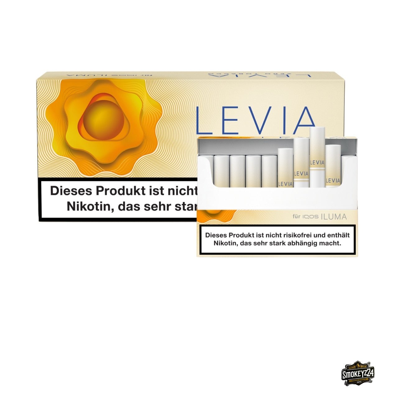 LEVIA Exotic – geöffnete Schachtel vor Stange, Nikotinsticks für IQOS ILUMA, Menthol & Melone, ohne Tabak