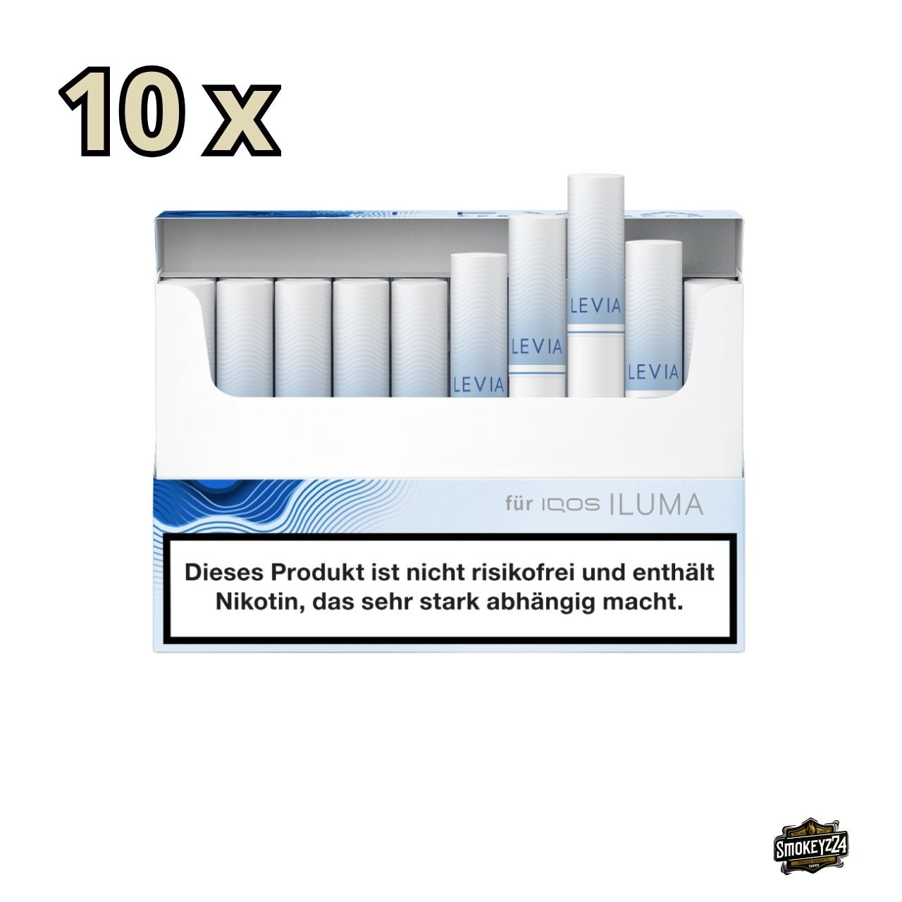 LEVIA Glacial – geöffnete Schachtel, Sticks sichtbar, kompatibel mit IQOS ILUMA, intensives Menthol & Pfefferminze