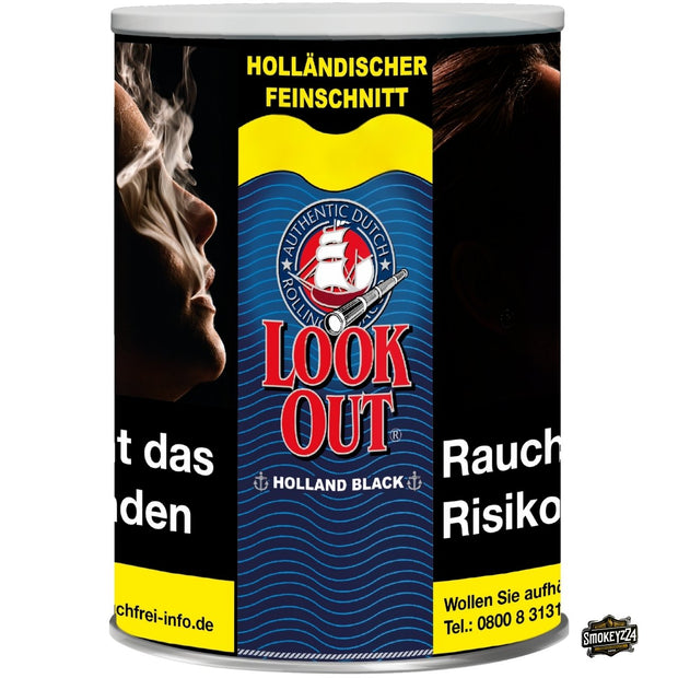 Look Out Holland Black 150g Dose – Feinschnitt Zware Shag, Dose frontal geschlossen