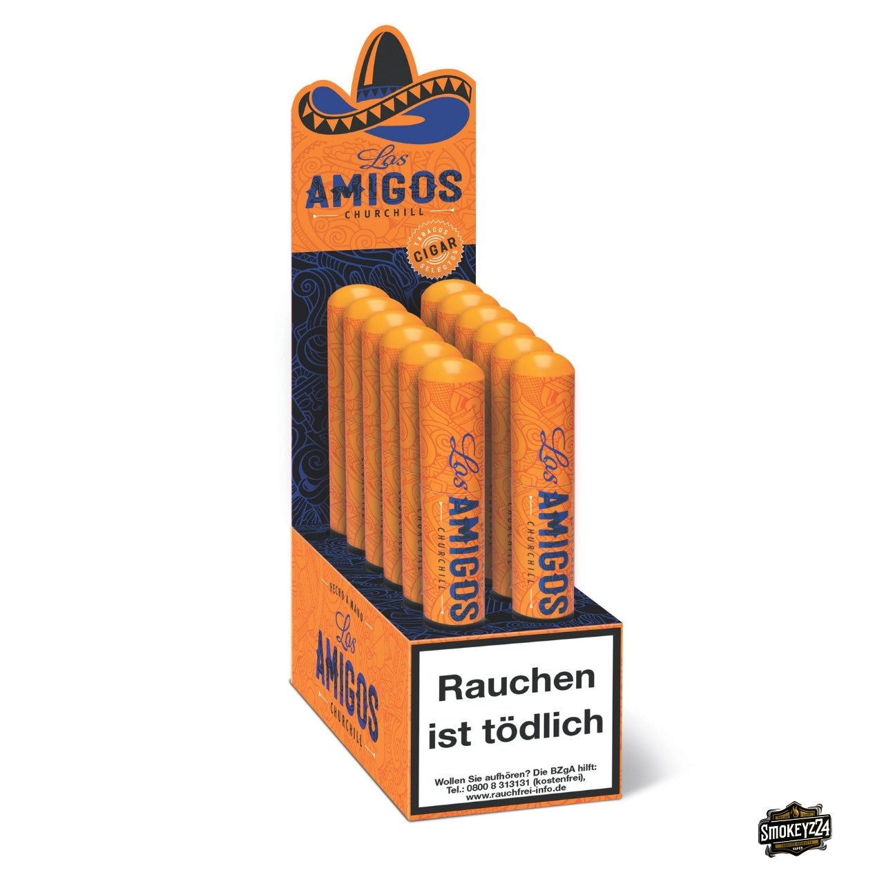 Los Amigos Churchill Zigarren – geöffneter 12er Tubo-Karton