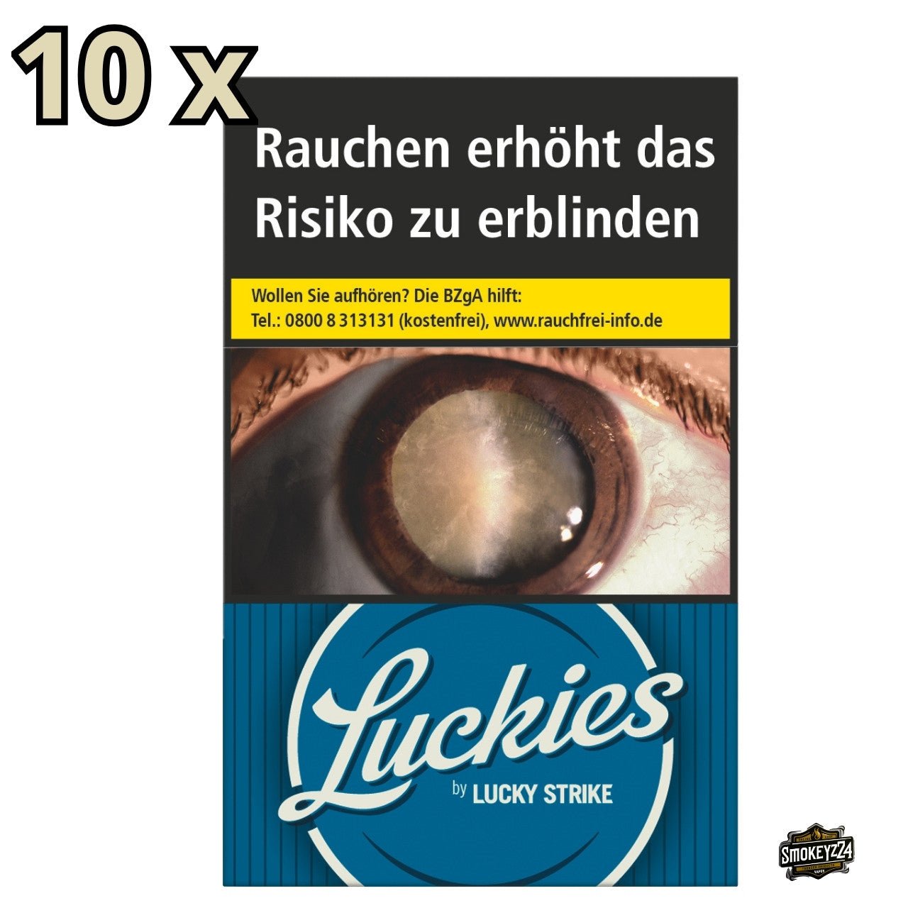 Luckies Crafted 1871 Blue Zigaretten – Schachtel frontal mit 10x Hinweis