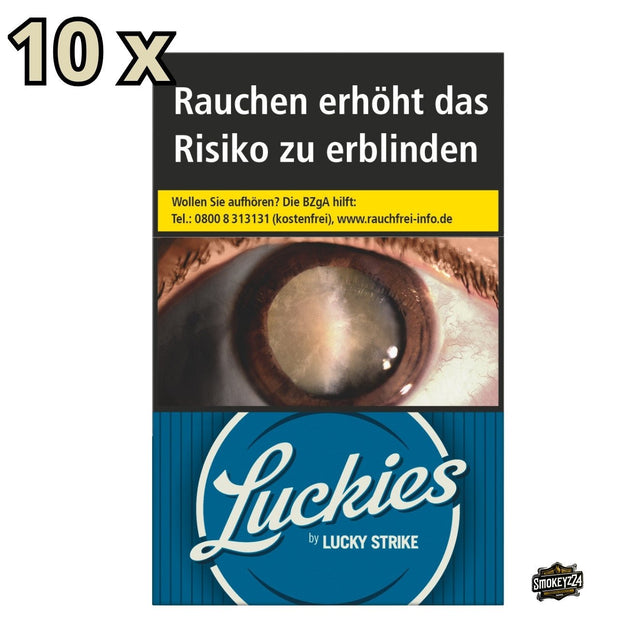 Luckies Crafted 1871 Blue Zigaretten – Schachtel frontal mit 10x Hinweis