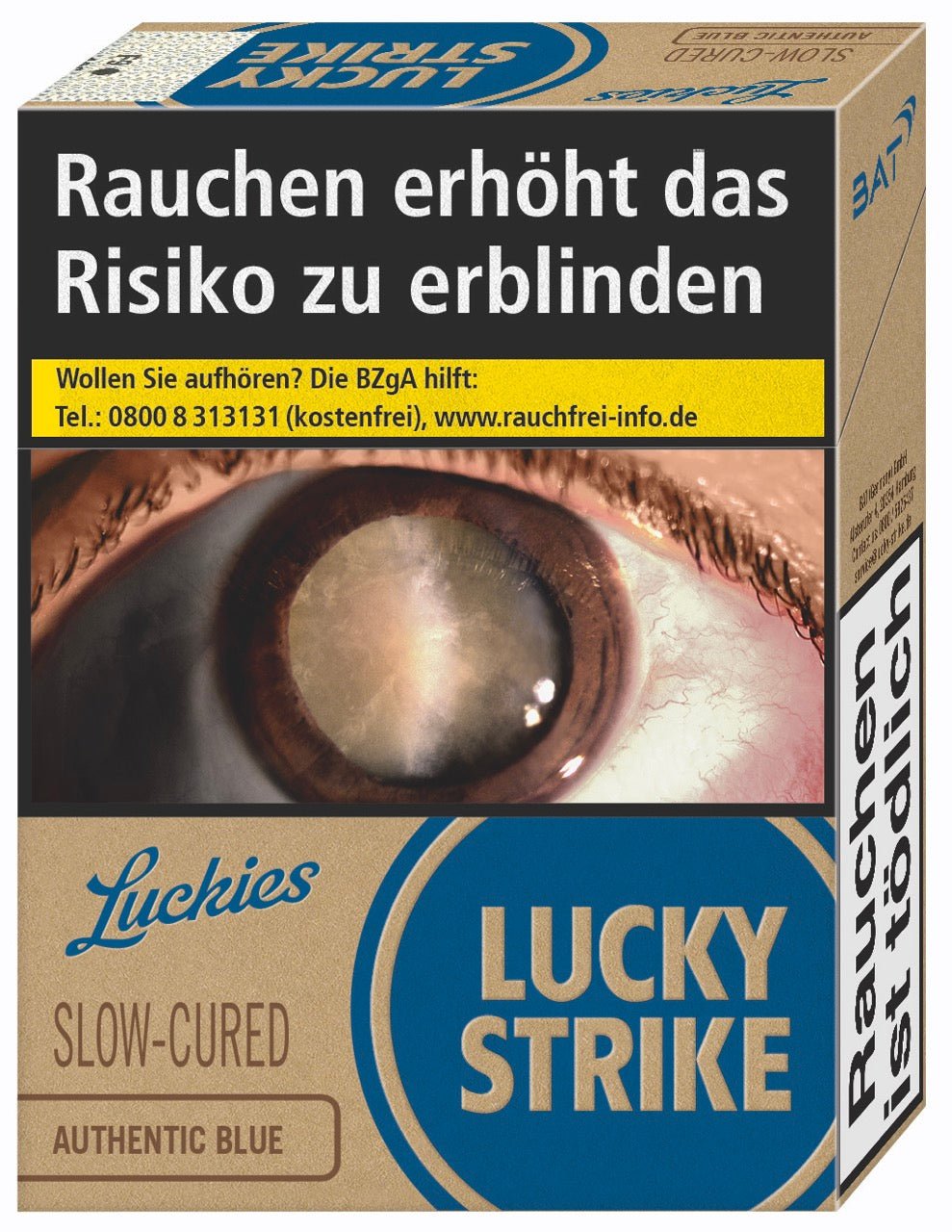 Lucky Strike Authentic Blue Blau Zigaretten Giga - Schachtel seitlich 12x22 Stück - Smokeyz24