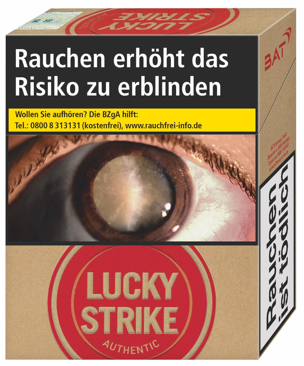 Lucky Strike Authentic Red Xtra Zigaretten – Schachtel seitlich, King Size