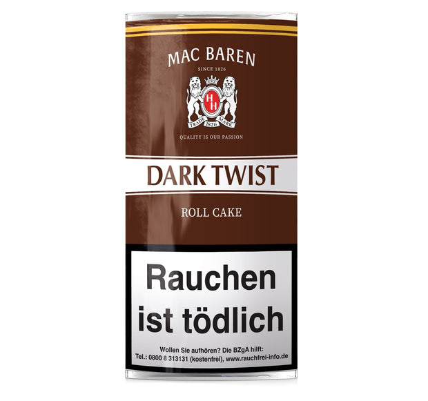 Mac Baren Dark Twist Pfeifentabak 50g Pouch – Original Roll Cake Verpackung