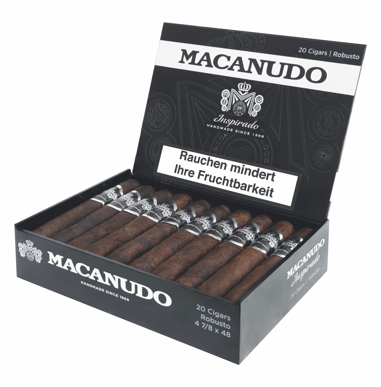 Macanudo Inspirado Black Robusto Zigarren 20er-Kiste, handgerollte Premiumzigarren mit dunklem Connecticut Broadleaf-Deckblatt.
