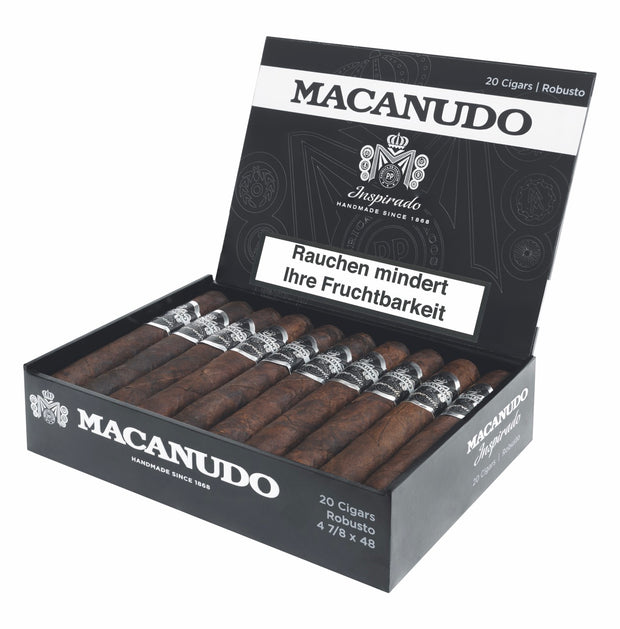 Macanudo Inspirado Black Robusto Zigarren 20er-Kiste, handgerollte Premiumzigarren mit dunklem Connecticut Broadleaf-Deckblatt.